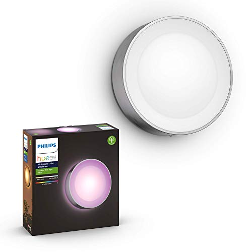 Philips Hue White & Color ambiance DAYLO, Applique Murale extérieure, inox, fonctionne avec Alexa, Google Assistant et Apple Homekit