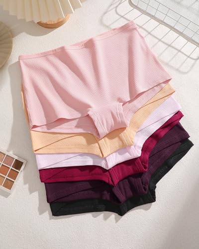 Image of Cotton Boyshort Underwear for Women Boxer Briefs Lady Boy Short Panties | 6 Pack,Full Coverage,Plus Size,Girls Panties,Under Dress,Breathable,Cute,Stretch,Stay in Place,Multiple Colors,Machine Wash