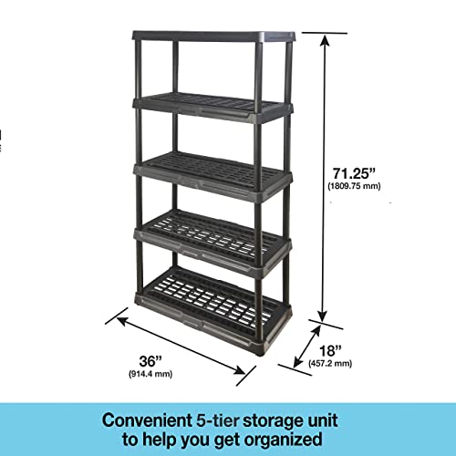 Black+Decker, 5-Tier Heavy Duty Ventilated Storage Shelf, 150Lbs/Shelf (71”H X 36”W X 18”D), Plastic Shelving Unit #TOP2