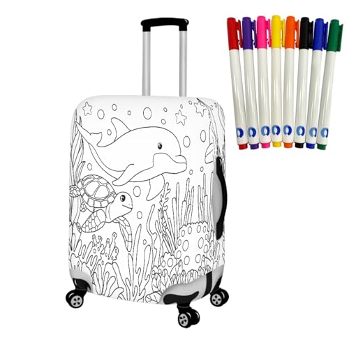 Color in Kids Luggage Covers for Suitcase Ages 6-8 8-10 DIY Coloring Dolphin Luggage Covers for Boys with 8 Pcs Marker, Kawaii2