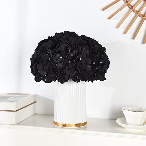 Lushidi 10Pcs Silk Hydrangea Heads With Stems Artificial Flowers For Wedding Party Home Decor (Black) #TOP2