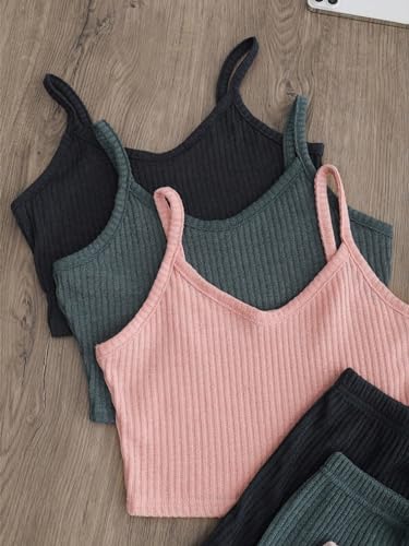 GORGLITTER Women's 6 Pieces Pajamas Set Ribbed Knit Sleeveless Crop Cami Top and Shorts Sleepwear3