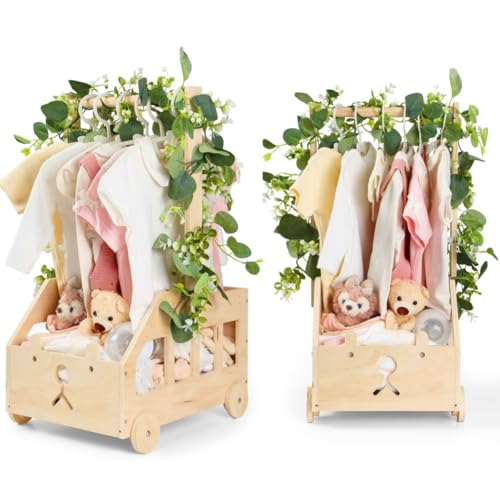 Melowins Wooden Baby Shower Crate Closet with Pushable Wheels, Personalized Baby Gift Baby...