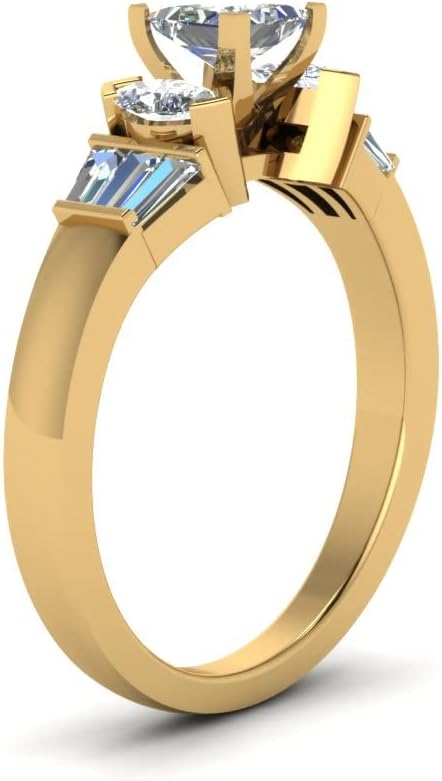 Choose Your Gemstone Marquise Baguette Ring Yellow Gold Plated Princess Shape Side Stone Engagement Rings Everyday Jewelry Wedding Jewelry Handmade Gifts for Wife US Size 4 to 12