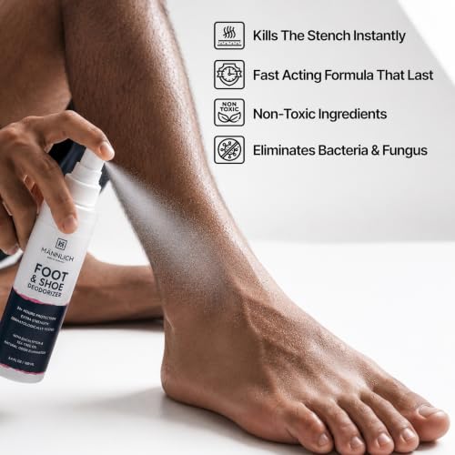 Image of Mannlich Shoe & Foot Deodorizer Spray - Odor & Smell Remover for Shoes & Socks, 600+ Sprays in a Bottle, Skin Soothing, Non Irritating, Organic & Cruelty Free, Revitalizes Tired Feet - 100ml