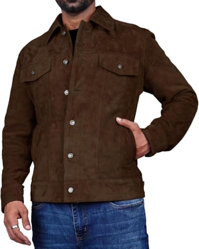 Men's Suede Leather Jacket Real Lambskin Suede Casual Leather Jackets For Men Suede Trucker Coat for Mens
