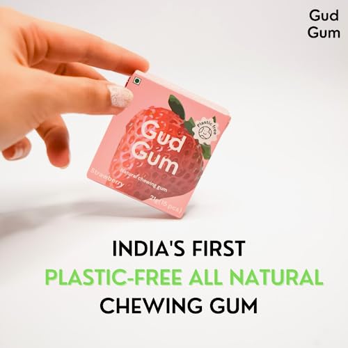 Image of Gud Gum- Natural, Plastic Free Chewing Gum- Pack of 2- No added artificial colours, flavours & sweeteners (Strawberry)