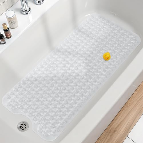 Homaxy Badewannenmatte rutschfest, 100 x 40 cm, Extra Lange 100% BPA frei Duschmatte, Schnelltrocknend & Maschinenwaschbar Badematte Badewanne, Transparent