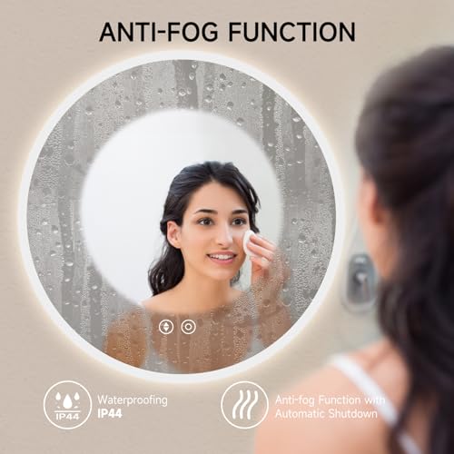 YOLEO LED Bathroom Mirror with Led Lights Wall Mounted Light Up Demister Round Vanity Makeup Mirrors Illuminated Anti Fog Circle Toilet Shower Mirror (70L x 70W cm) - Image 4
