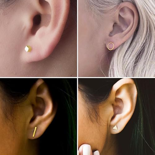 Flat Back Stud Earrings for Women Simple Tiny Circle Triangle Square Bar Stud Earrings Mini Cartilage Tragus Earring Jewelry Gifts3