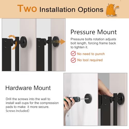 Senneny 63" Extra Tall Cat Gate Auto Close & One-Hand Open, Includes Extension Kit, No Drilling Pressure Mounted & Wall Mounted, Metal Pet Gate Fits Openings 45.2" to 49.2" Wide, Black