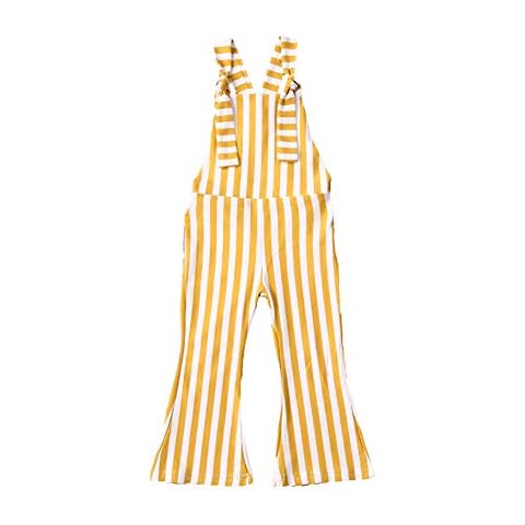 WPNAKS Toddler Baby Girl Bell-Bottom Jumpsuit Stripes Overalls Romper Suspender Pants Outfits (2-3 Years, Yellow) Cover