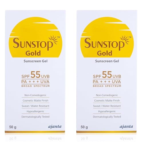 Image of Sunstop Gold Sunscreen Gel SPF 55 PA+++ | Matte Finish & Sweat /Water Resistant 50g,Pack of 2