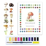 CraftyManor Watercolor Workbook Creative Insect Water color Paint Book Set with Paints & Brush, 12 Patterns of Original DIY Designs, Beginner-Friendly Adult Coloring Books (Mushroom)