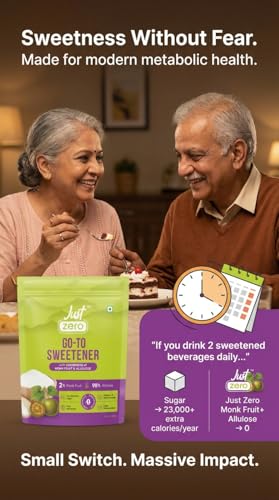 Image of Just Zero Monk Fruit & Allulose Natural Sweetener for Diabetics | 1:1 Sugar Replacement for Tea /Chai, Filter Coffee, Mithai & Baking | No Erythritol, Zero Calorie, Keto Friendly | 200g