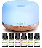 ASAKUKI 500mL Aroma Diffuser für ätherische öle, Enthält 6 ätherische Öle, Luftbefeuchter mit Timer, Automatische Abschaltung bei Wasserlosem Zustand, und 7 Arten LED Lichtfarben