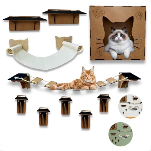 Playground Para Gatos 9 Pçs Com Rede Suspensa Fixa De Parede Feito em Mdf
