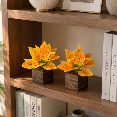Image of DecoreBugs Artificial Real Touch Flower Plant with Pot (Pack of 2), 16 cm Height, Decorative Faux Floral Plant for Home, Office, Living Room, Bedroom, Table & Shelf Decor