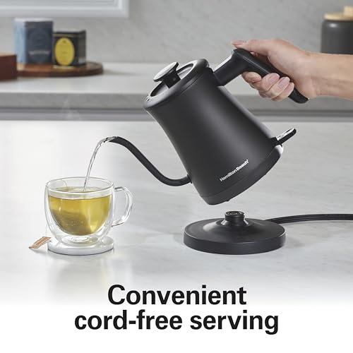 Hamilton Beach Compact 20 oz. / 0.6 Liter Gooseneck Electric Kettle for Boiling Water, Pour Over Coffee, Tea, Ultra Fast Heating With 1200 Watts, Stainless Steel BPA-Free Interior, Black (41045) - image 7