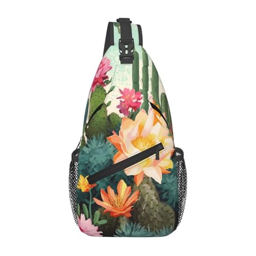 Bolso cruzado tipo sling con diseño floral y cactus negro miniatura 1