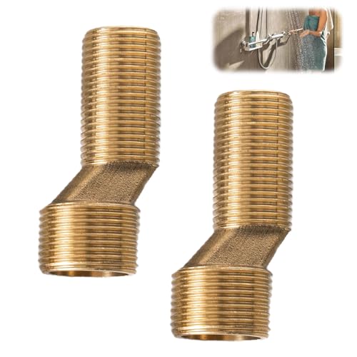 VZU 2 Stück Duscharmatur Adapter, 3/4 Zoll Auf 1/2 Zoll Messing S-Anschluss Versetzt Um 9 mm, Verstellbare Schwenkarm VerläNgerungsarm Lange wasserhahnanschlüsse Adapter