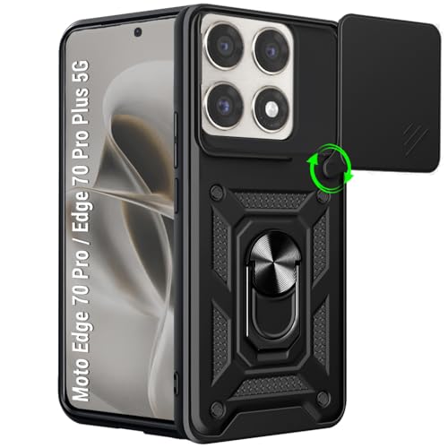 Image of TheGiftKart Tough Armor Bumper Back Cover Case for Motorola Moto Edge 70 Pro /Edge 70 Pro Plus 5G | Kickstand & Ring Holder | 360 Protection Back Cover Case (PC & TPU, Rotating Camera Cover, Black)