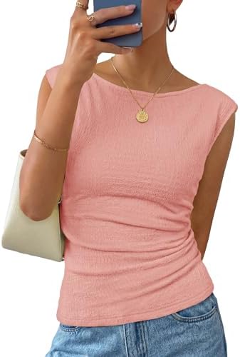 ZESICA Women's Summer Ruched Trendy Tank Top 2026 Cap Sleeve Boat...