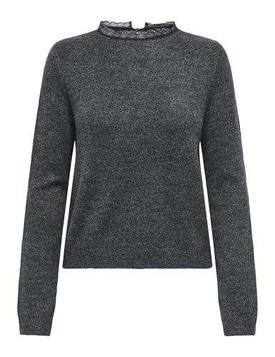 ONLY Damen Onltammy Ls Lace Mix O-Neck Bf KNT, Dark Grey Melange, L
