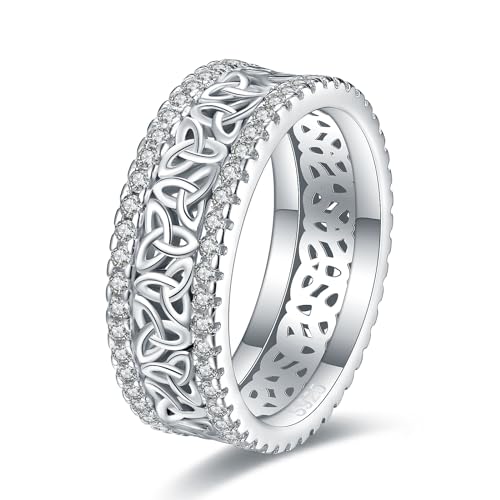 Celtic Eternity Wedding Bands Women - 925 Sterling Silver Cubic Zirconia Irish Promise Engagement for Her Size 5-9