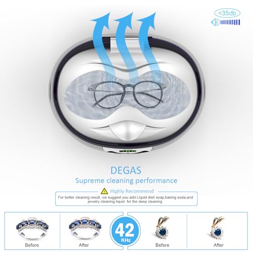 UKOKE 3800S Professional Ultrasonic Jewelry Cleaner Machine, 0.6L Portable Household Timer Device for Eyeglasses, Dentures, Watches, Rings | Silver, Fast Deep Cleaning for Small Accessories3