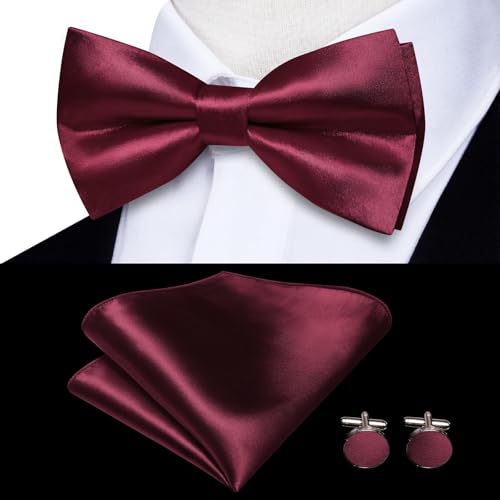 Image of Hi-Tie Men Suspender Bowtie Set Suspenders Pre-tied Bow Tie Pocket Square Cufflinks Adjustable Y Shape 6 Clips Braces Tuxedo