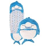 BESCH Saco Dormir Infantil Estilo Animal 2 en 1 Plegable con Almohada - BESCH Saco Dormir para Niños Menores de 165cm Super Suave y Divertida (Shark)