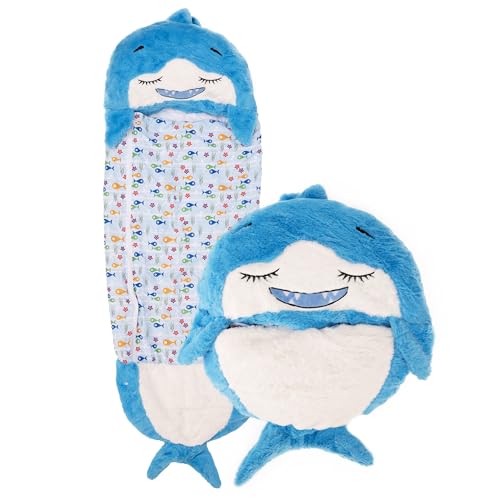 BESCH Saco de dormir infantil estilo animal 2 em 1 dobrável com almofada - BESCH saco de dormir para crianças menores de 165 cm, super macio e divertido (Shark)