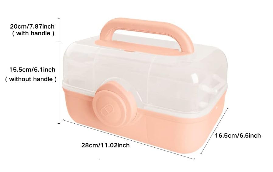 Image of First Aid Medicine Box, 3-Tier Fold Tray Medicine Storage Containers, Multipurpose Empty Portable Storage Box, Sewing Box, Tool Box for Keeping Tools, Jewelry, Arts, Sewing, First Aid Kits [Pink]