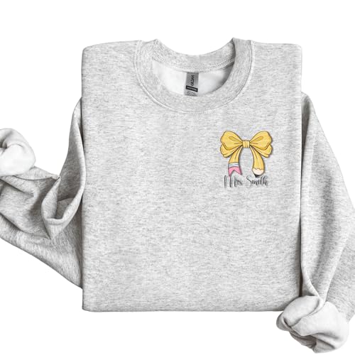 Coquette Bow Teacher Sweatshirt Personalized Custom Gift for Back to School Unisex Men Women Crewneck Shirt - Main Image