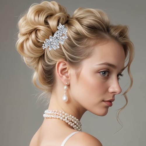 Andibro 4 peças de grampos de cabelo com strass, presilhas de cabelo de flor de cristal de prata str