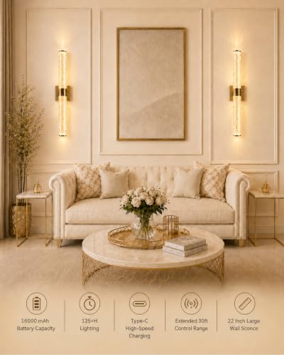Image of Wireless wall sconces Set of Two, 16000mAh Large Capacity-22 Inch