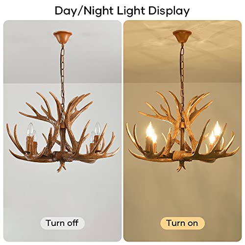 Ojzzg 23Inch Antler Chandeliers, Farmhouse Deer Antler Chandelier 4 Lights American Country Style Retro Deer Horn Ceiling Light For Living Room Dinning Room Bedroom Cabin Foyer (4 Lights) #TOP5