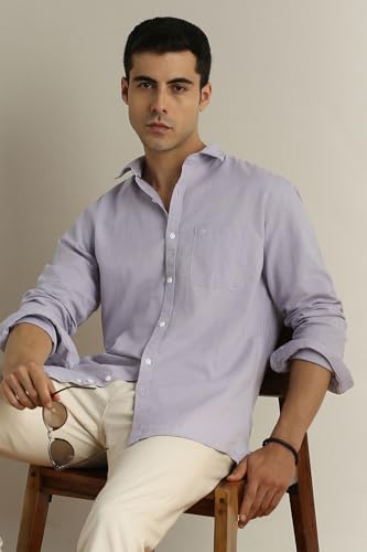 Image of Peter England Men's Solid Linen Blend Shirt Slim Fit| Casual Wear | Full Sleeves