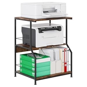 TQVAI Druckertisch mit Rollen 3-Stufig Groß Holz Druckerständer Schreibtisch Aufbewahrungsregal Printer Table für Zuhause Büro Küche Schule, Schwarz/Antik