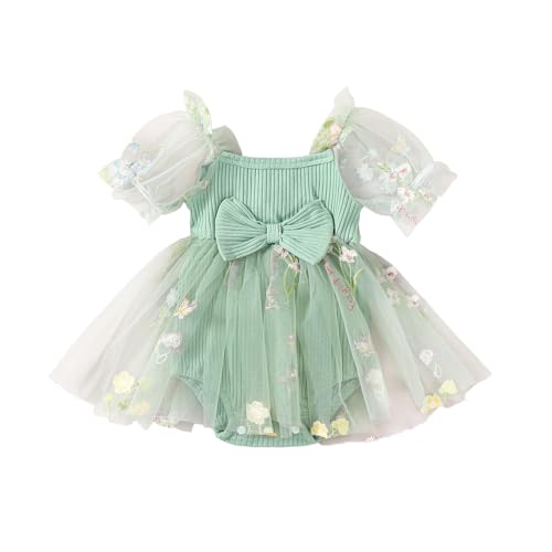 Image of BemeyourBBs Newborn Baby Girl Clothes Ruffle Romper Dress Flower Embroidery Tulle Headband Cute Spring Summer Outfit
