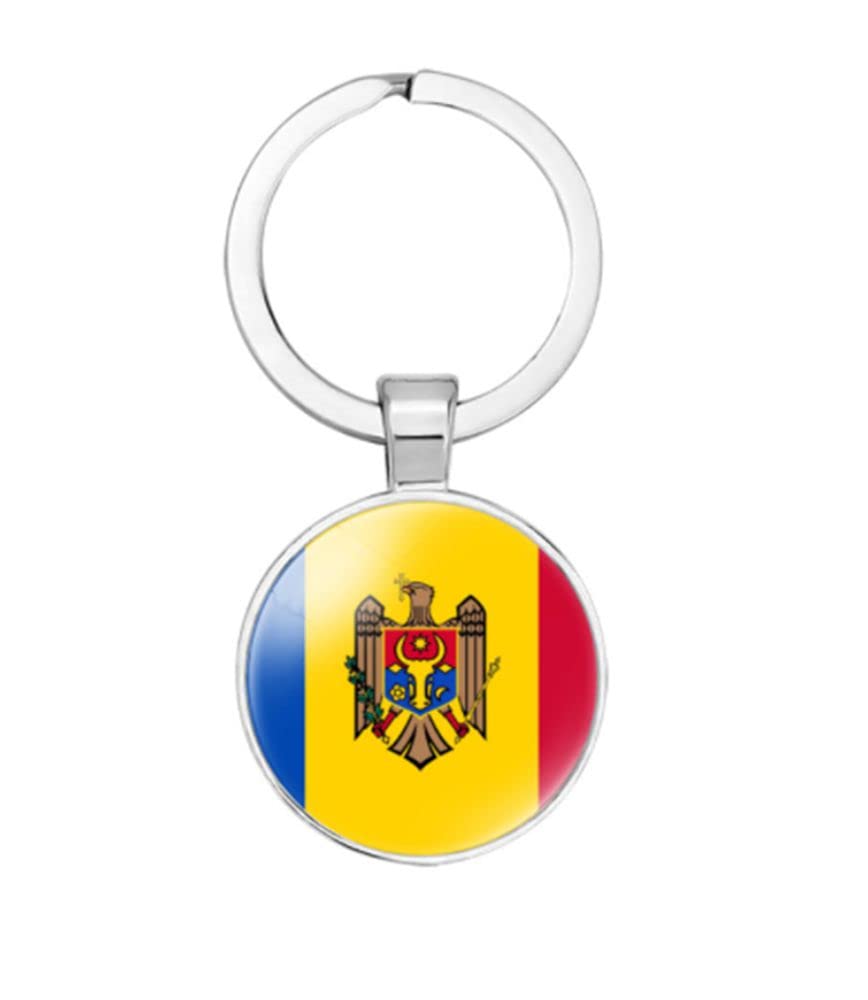 vmcoatduMoldova National Flag Key Chain Keyring Gift Men Women Keychain Stainless Steel and Inlaid Glass Materials