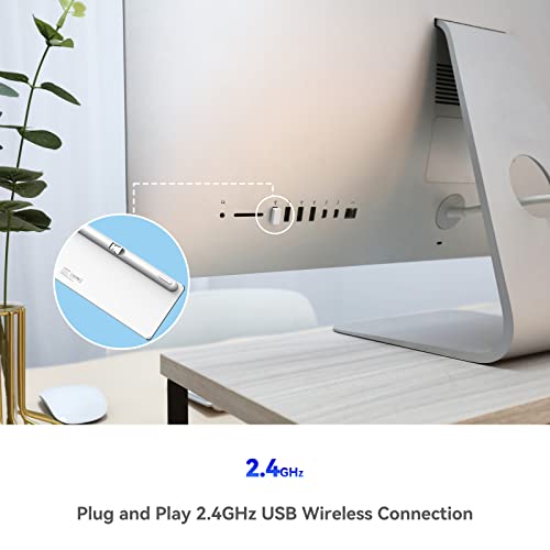 Ausdom White Wireless Full Size Keyboard: Bluetooth Multi-Device Usb Cordless Slim Quiet Keyboard With Numberpad, Rechargeable Noiseless Silent Universal Flat Keyboard For Mac Imac Macos Pc Computer thumb #2