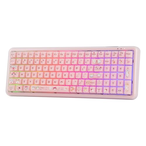 MechLands X Maorbeng X100 PRO Membran Gaming Tastatur mit Ziffernblock, RGB, kabellose Computertastatur mit 5000-mAh-Akku, BT/2,4 GHz/USB-C-Kabel, 96%-Layout für Windows/Mac/PC (Rosa)
