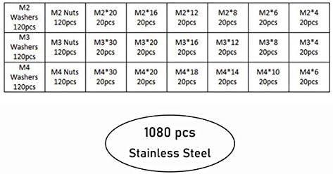 1080 Pcs Bolts & Washers Kit360 Pcs M2 M3 M4 Stainless Steel Hex Socket Cap Head Bolts360pcs Washers360pcs Nuts Assortment & Wrench Kit