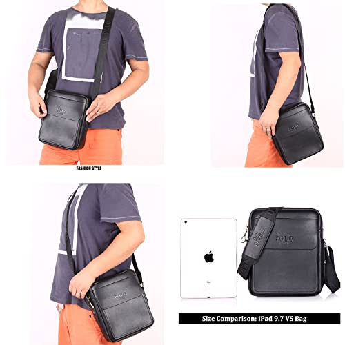 Revahs Men Leather Messenger Bag, Man Shoulder Small Casual Crossbody Bag For Work Business Adjustable Straps (Black-2) #TOP2