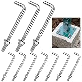 Yaocom 10 Pieces Anchors Bolts 3/8-16 x 6 Inches 304 Stainless Steel Concrete J Bolts Cement Post Anchor Fastener with Nut Washer Bracket for Concrete Pad Pouring Wood Concrete Projects