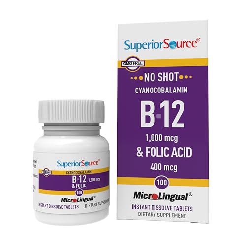 Superior Source No Shot Vitamin B12/Folic Acid Tablets, 1000 mcg/400 mcg, 100 Count by Superior Source
