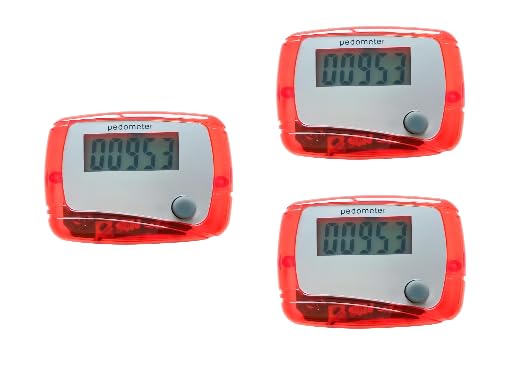 3Pcs Red Portable Counter Mini Digital LCD Pedometer Sports Walking Running Step Counter Meter Walking Distance Miles,Exercise Time, Calorie Counter, Daily Target Monitor