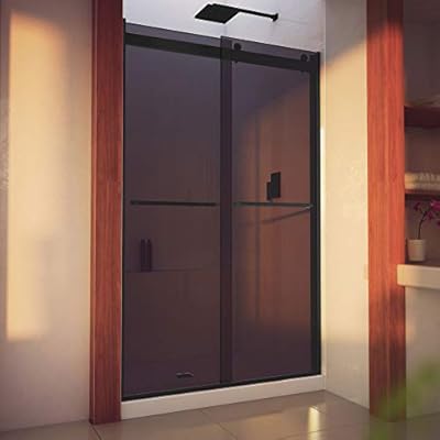DreamLine Essence-H 44-48 in. W x 76 in. H Semi-Frameless Bypass Shower Door in Matte Black and Gray Glass